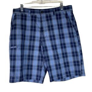 Grand Slam Shorts Mens Size 34 Blue Plaid Golf Activewear Pockets